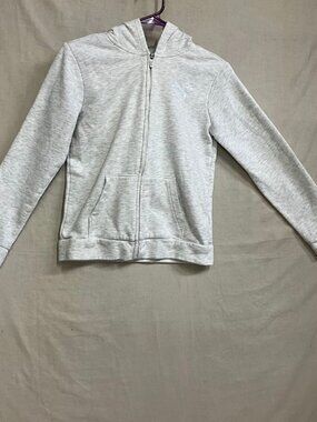 PUMA Sweatshirt Hoodie Kids Girls Large Gray Fleece Zip Up Lined Long Sleeves